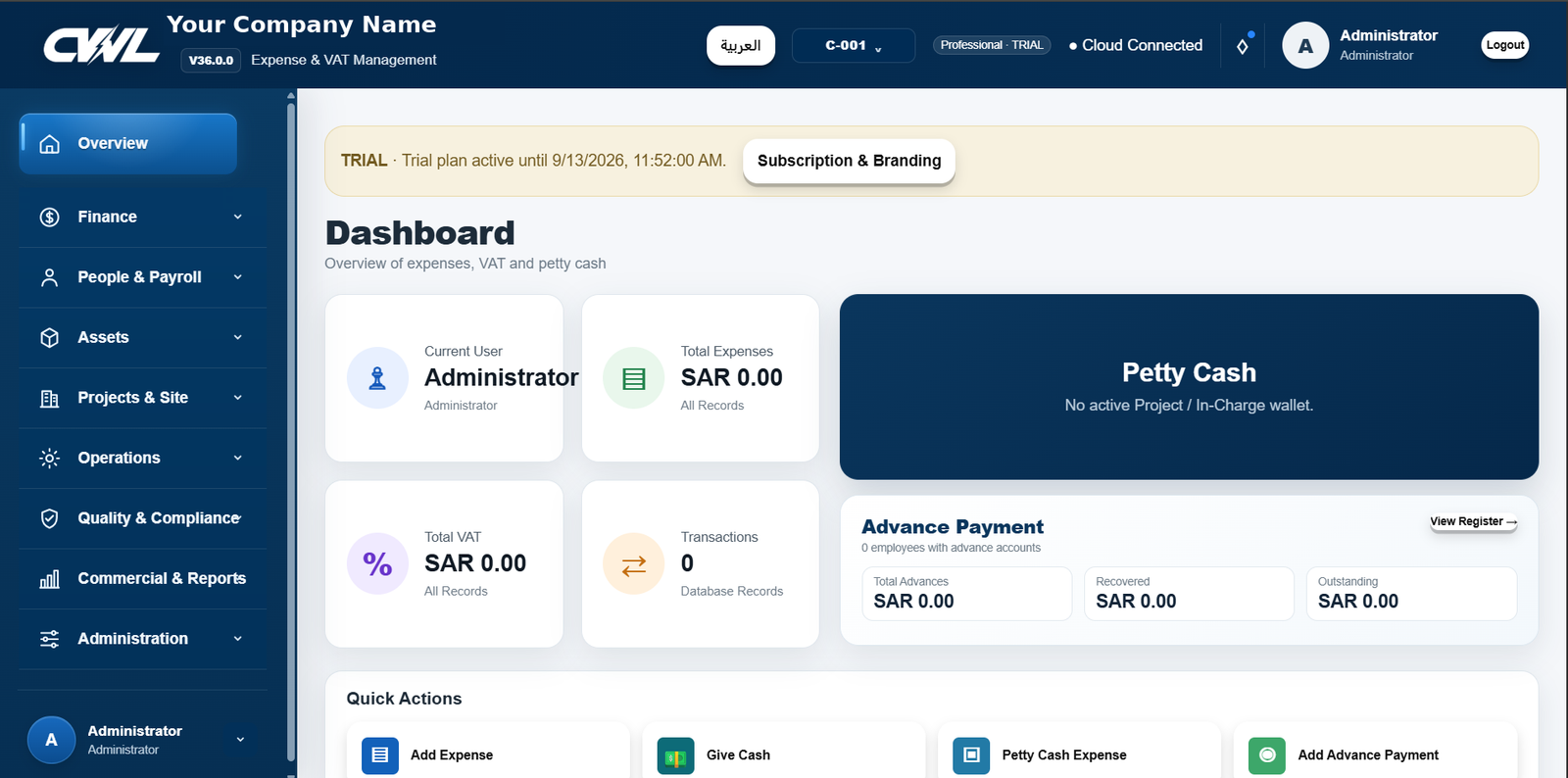 SaaSPro Web ERP dashboard